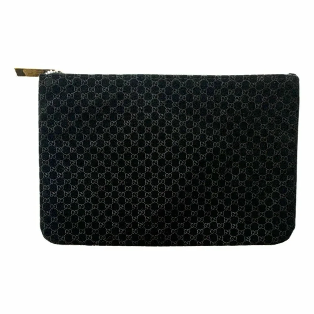 NEW! Authentic GG GUCCI Logo Black Velvet Pouch Purse Cosmetic Bag Embossed Rare - Picture 2 of 6
